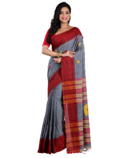 Aishani Collection Woven Pure Cotton Festive Handloom Saree with bp (Grey, Multicolor)