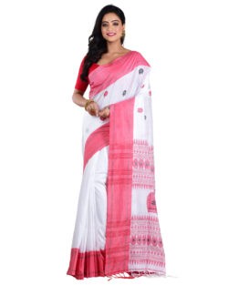 Aishani Collection Woven Pure Cotton Festive Handloom Saree with bp (White, Multicolor)