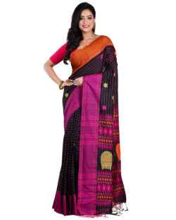 Aishani Collection Woven Pure Cotton Festive Handloom Saree with bp (Black, Multicolor)