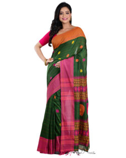 Aishani Collection Woven Pure Cotton Festive Handloom Saree with bp (Green, Multicolor)