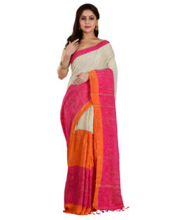 Aishani Collection Woven Jute Silk Ketia Saree with bp (Beige, Multicolor)