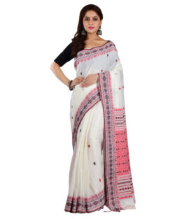 Woven Pure Mercerise Cotton Assam Khaddi Handloom Traditional Saree with bp (Beige, Multicolor)