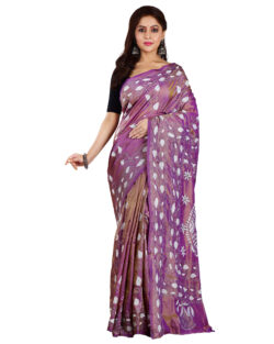 Aishani Collection Hand Embroidered Kantha Stitch Silk Saree for Women (Purple, Dual Tone)