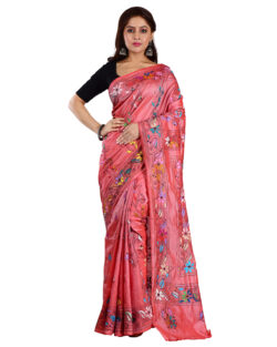 Aishani Collection Hand Embroidered Kantha Stitch Silk Saree for Women (Peach, Dual Tone)