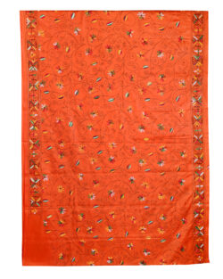 Aishani Collection Hand Embroidered Kantha Stitch Silk Saree for Women (Orange)