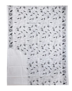 Aishani Collection Hand Embroidered Kantha Stitch Silk Saree for Women (White, Black)