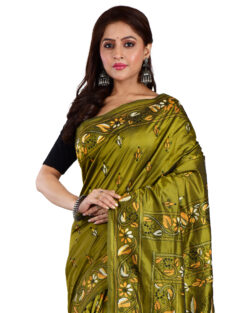 Aishani Collection Hand Embroidered Kantha Stitch Silk Saree for Women (Pesta, Dual Tone)