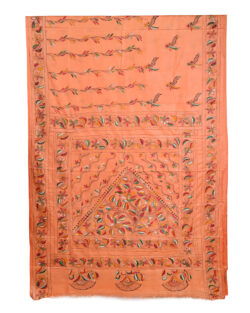 Aishani Collection Hand Embroidered Kantha Stitch Silk Saree for Women (Peach)