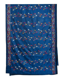 Aishani Collection Hand Embroidered Kantha Stitch Silk Saree for Women with bp (Peacock blue)