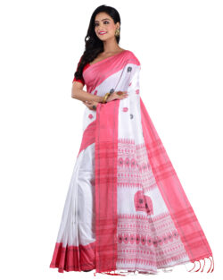 Aishani Collection Woven Pure Cotton Festive Handloom Saree with bp (White, Multicolor)