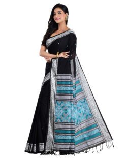 Aishani Collection Woven Mercerise Cotton Baluchari Handloom Saree with bp (Black, Multicolor)