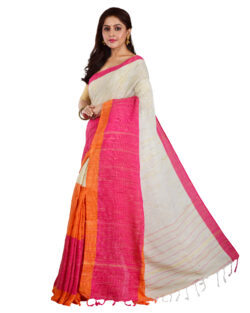 Aishani Collection Woven Jute Silk Ketia Saree with bp (Beige, Multicolor)