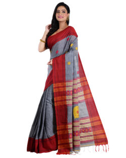 Aishani Collection Woven Pure Cotton Festive Handloom Saree with bp (Grey, Multicolor)