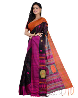 Aishani Collection Woven Pure Cotton Festive Handloom Saree with bp (Black, Multicolor)