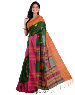 Aishani Collection Woven Pure Cotton Festive Handloom Saree with bp (Green, Multicolor)