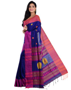 Aishani Collection Woven Pure Cotton festive Handloom Saree with bp (Blue, Multicolor)