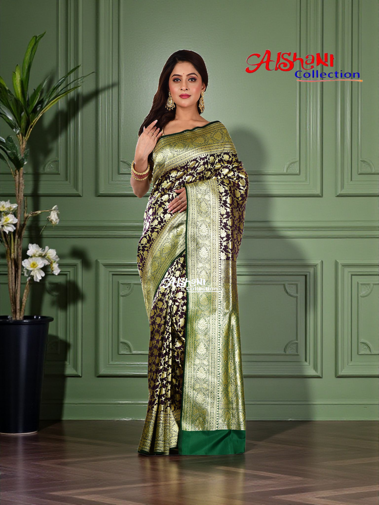 Banarasi Silk Fancy Wedding Saree with Blouse Piece – Aishani Collection (Green)