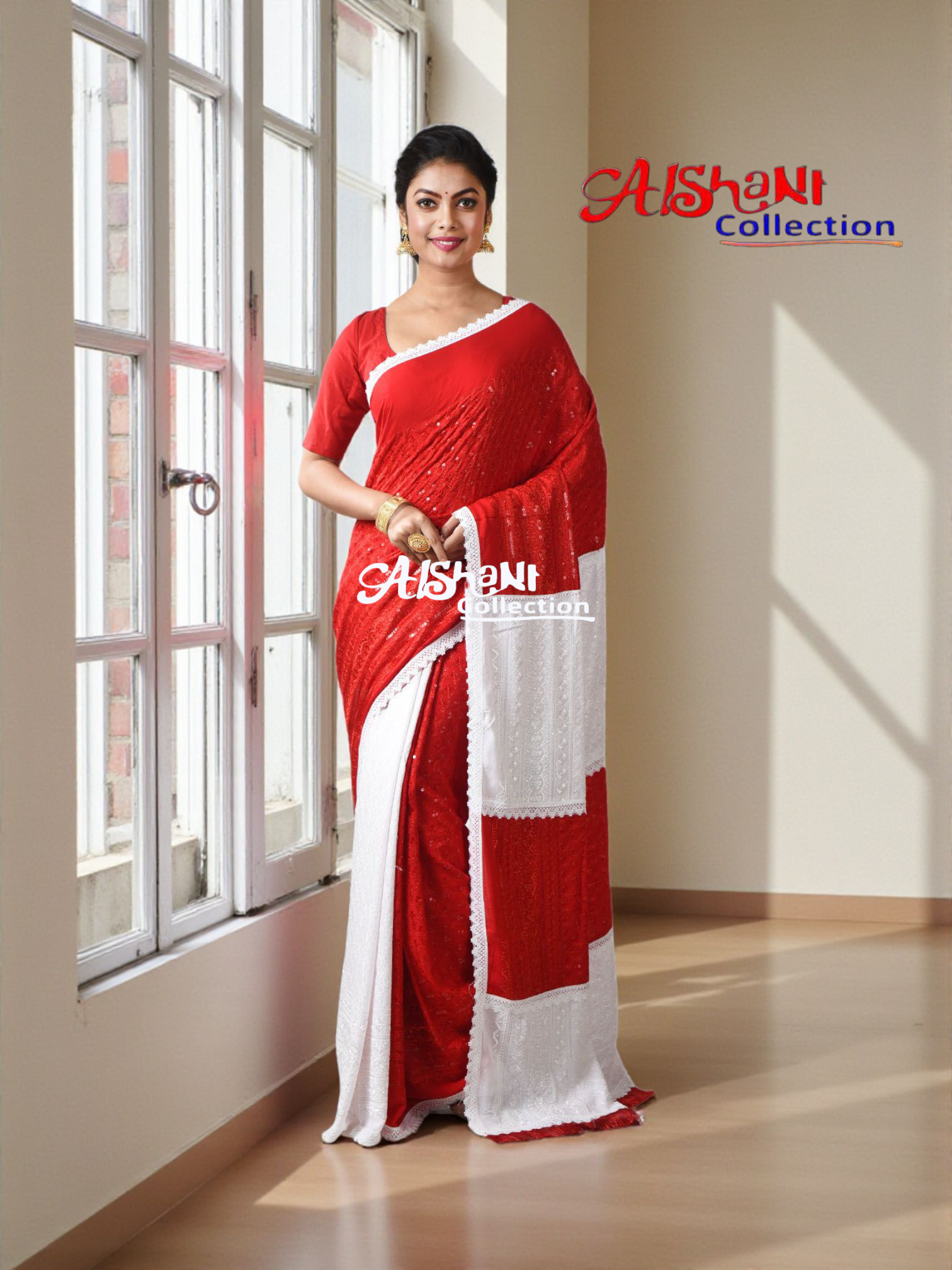 🌸 Elegant Sequins Work Chikankari Hakoba Cotton Saree with Lace Border & Blouse Piece – Party, Festive & Casual Wear