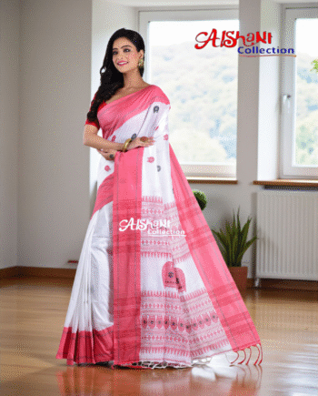 **Pure Cotton Woven & Embroidered Motif Handloom Saree with Blouse Piece by Aishani Collection (Green & Multicolor)