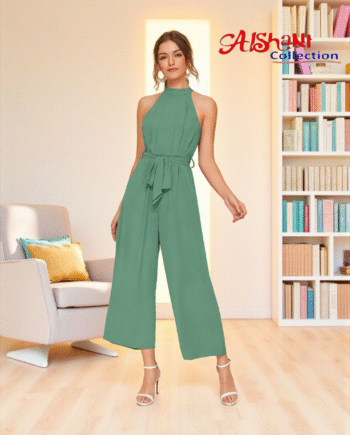 High-Neck Sleeveless Jumpsuit with Waist Tie – Aishani Collection