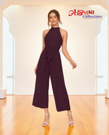 High-Neck Sleeveless Jumpsuit with Waist Tie – Aishani Collection