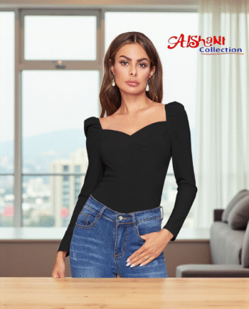 Elegant Black Sweetheart Neck Top for Girls & Women – Stretch Fit | Aishani Collection