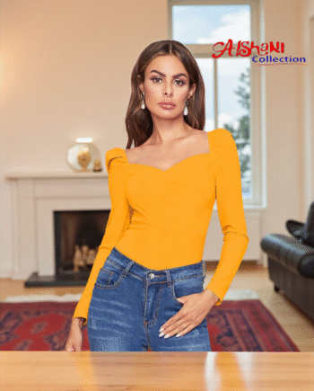 Elegant Yellow Sweetheart Neck Top for Girls & Women – Stretch Fit | Aishani Collection