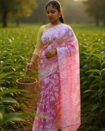 🌸 Woven Cotton Silk Dhakai Jamdani Saree Without Blouse Piece | Lightweight | Zari Work | Paisley & Floral Karat Weave | Traditional Festive & Partywear Saree (purple)