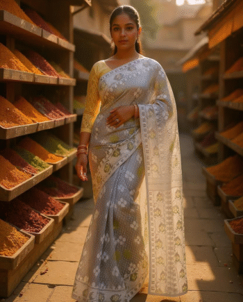 🌸Woven Cotton Silk Dhakai Jamdani Saree Without Blouse Piece | Lightweight | Zari Work | Paisley & Floral Karat Weave | Traditional Festive & Partywear Saree (GREY)