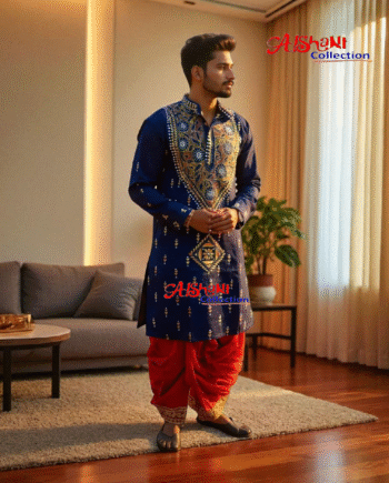 Aishani Collection Hand Embroidery Kantha Stitch Cotton Punjabi for Men Festive Collection (Majenta)