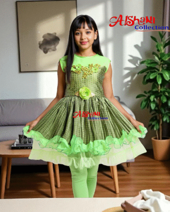 Aishani Collection Girls’ Party Wear Fancy Frock with Leggings (Green)
