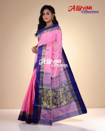 Tussar Silk Handloom Saree for Women by Aishani Collection | Rich Minakari Work | Lightweight Ethnic Wear (Pink & Blue)