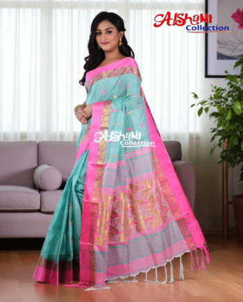 Tussar Silk Handloom Saree for Women by Aishani Collection | Rich Minakari Work | Lightweight Ethnic Wear (Pink & Sea Green)