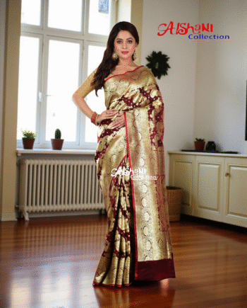 Banarasi Silk Fancy Wedding Saree with Blouse Piece – Aishani Collection (Maroon)