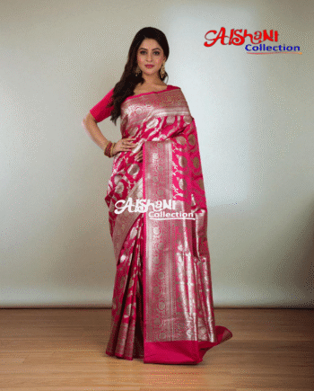 Aishani Collection Woven Pure Katan Silk Banarasi Wedding Saree for Women with Blouse Piece (Dark Pink)