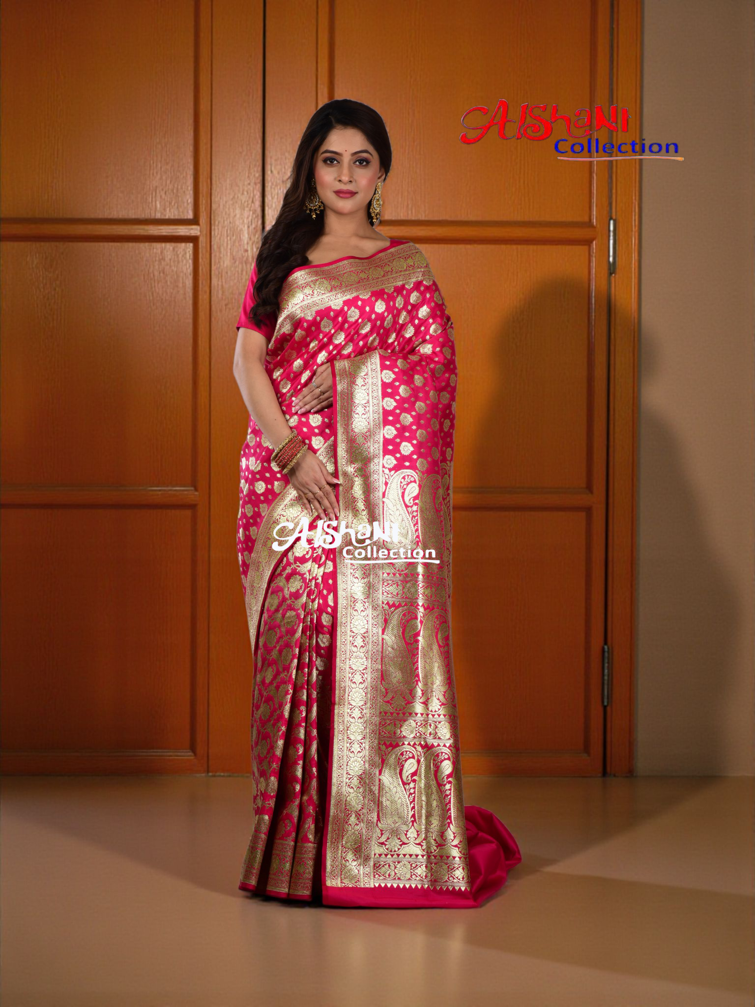 Banarasi Silk Fancy Wedding Saree with Blouse Piece – Aishani Collection (Dark Pink)