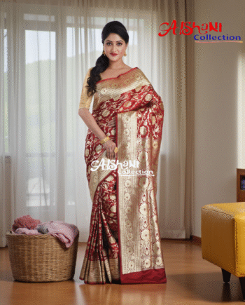 Aishani Collection Woven Pure Katan Silk Banarasi Wedding Saree for Women with Blouse Piece (Maroon)