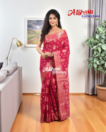 ✨ Cotton Zari & Minakari Saree – Lightweight Elegance in Traditional Ethnicwear (Dark Pink)