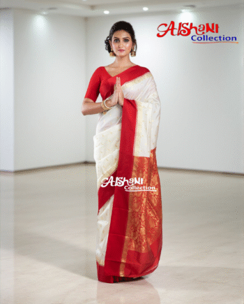 Gorod Silk Traditional Saree with Red Border & Zari Work – Festive Elegance by Aishani Collection