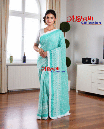 🌸 Elegant Sequins Work Chikankari Hakoba Cotton Saree with Lace Border & Blouse Piece – Party, Festive & Casual Wear