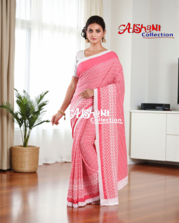 🌸 Elegant Sequins Work Chikankari Hakoba Cotton Saree with Lace Border & Blouse Piece – Party, Festive & Casual Wear