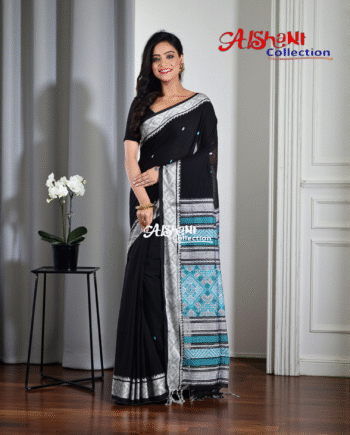 Woven Mercerised Cotton Baluchari Saree with Multicolor Thread Work & Blouse | Traditional Handloom Festive Saree
