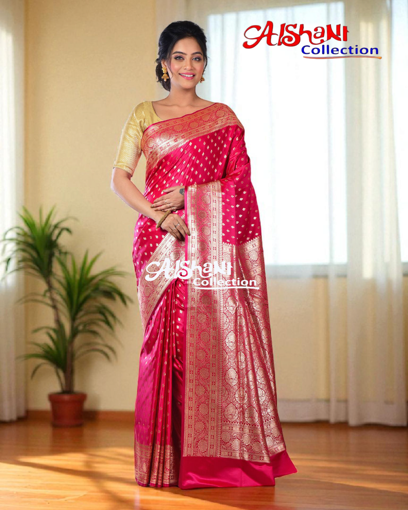 Pure Katan Silk Banarasi Minakari Saree with Blouse Piece | Heavy Golden/Silver Zari Work | Bridal Wedding Saree | Festive & Partywear | Aishani Collection