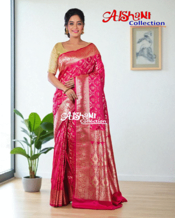 Pure Katan Silk Banarasi Minakari Saree with Blouse Piece | Heavy Golden/Silver Zari Work | Bridal Wedding Saree | Festive & Partywear | Aishani Collection