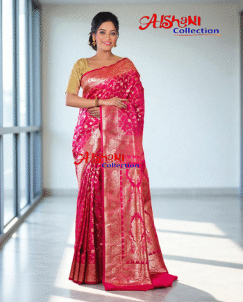 Pure Katan Silk Banarasi Minakari Saree with Blouse Piece | Heavy Golden/Silver Zari Work | Bridal Wedding Saree | Festive & Partywear | Aishani Collection