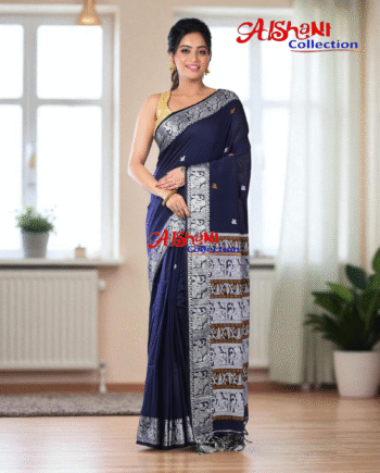 Woven Mercerised Cotton Baluchari Saree with Multicolor Thread Work & Blouse | Traditional Handloom Festive Saree