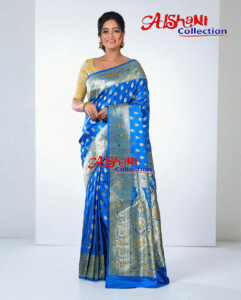 Pure Katan Silk Banarasi Minakari Saree with Blouse Piece | Heavy Golden/Silver Zari Work | Bridal Wedding Saree | Festive & Partywear | Aishani Collection