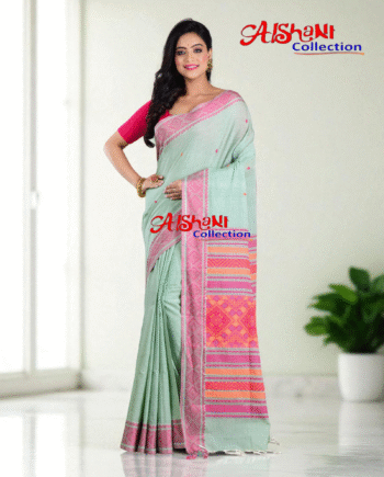 Woven Mercerised Cotton Baluchari Saree with Multicolor Thread Work & Blouse | Traditional Handloom Festive Saree