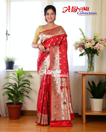 Pure Katan Silk Banarasi Minakari Saree with Blouse Piece | Heavy Golden/Silver Zari Work | Bridal Wedding Saree | Festive & Partywear | Aishani Collection