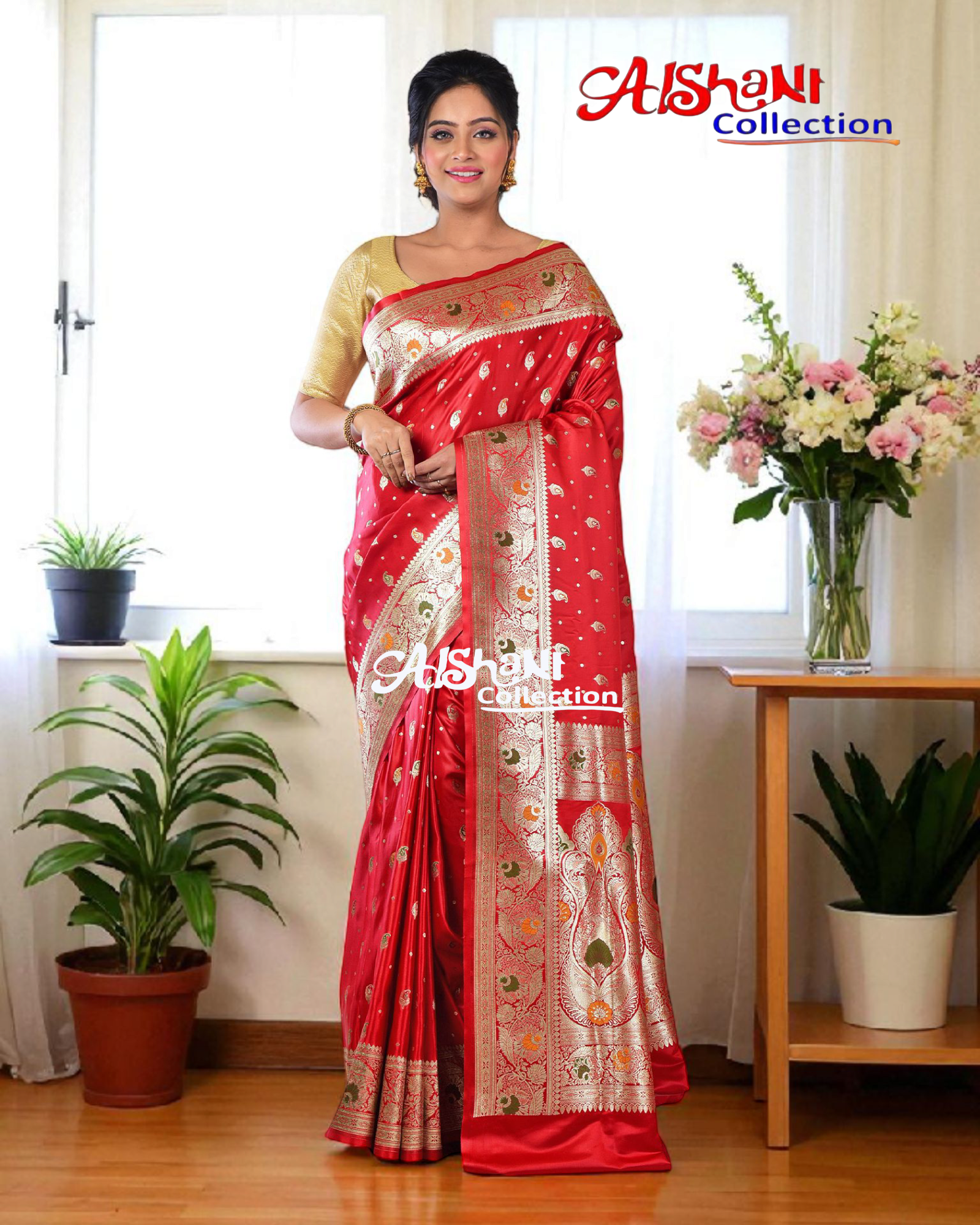 Pure Katan Silk Banarasi Minakari Saree with Blouse Piece | Heavy Golden/Silver Zari Work | Bridal Wedding Saree | Festive & Partywear | Aishani Collection